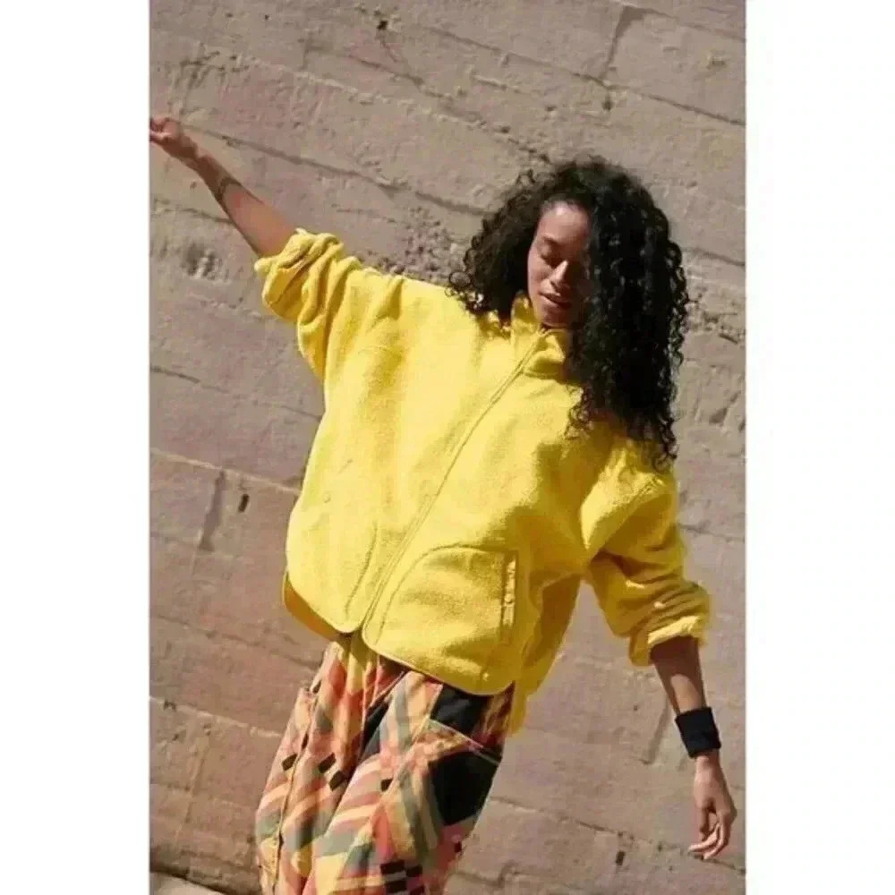 Free People Ziggy Up Fleece in Sundance Yellow Zip Up Sweatshirt Size M NEW